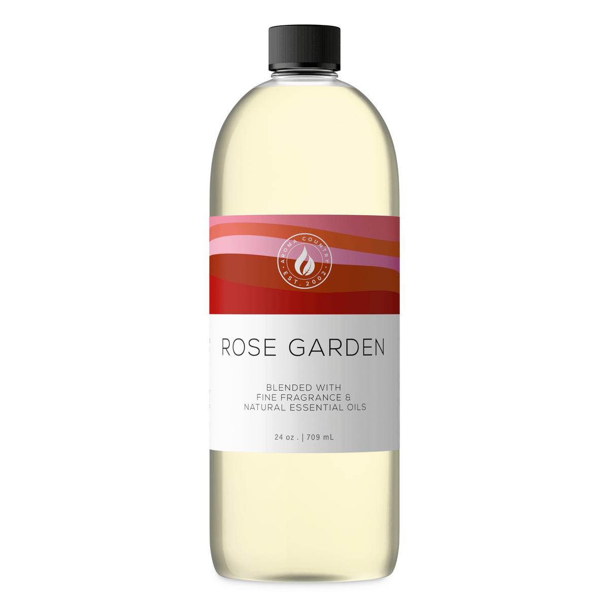 Aroma Country Rose Garden diffuser oil, 24 oz (709 mL) bottle with a black cap on a white background