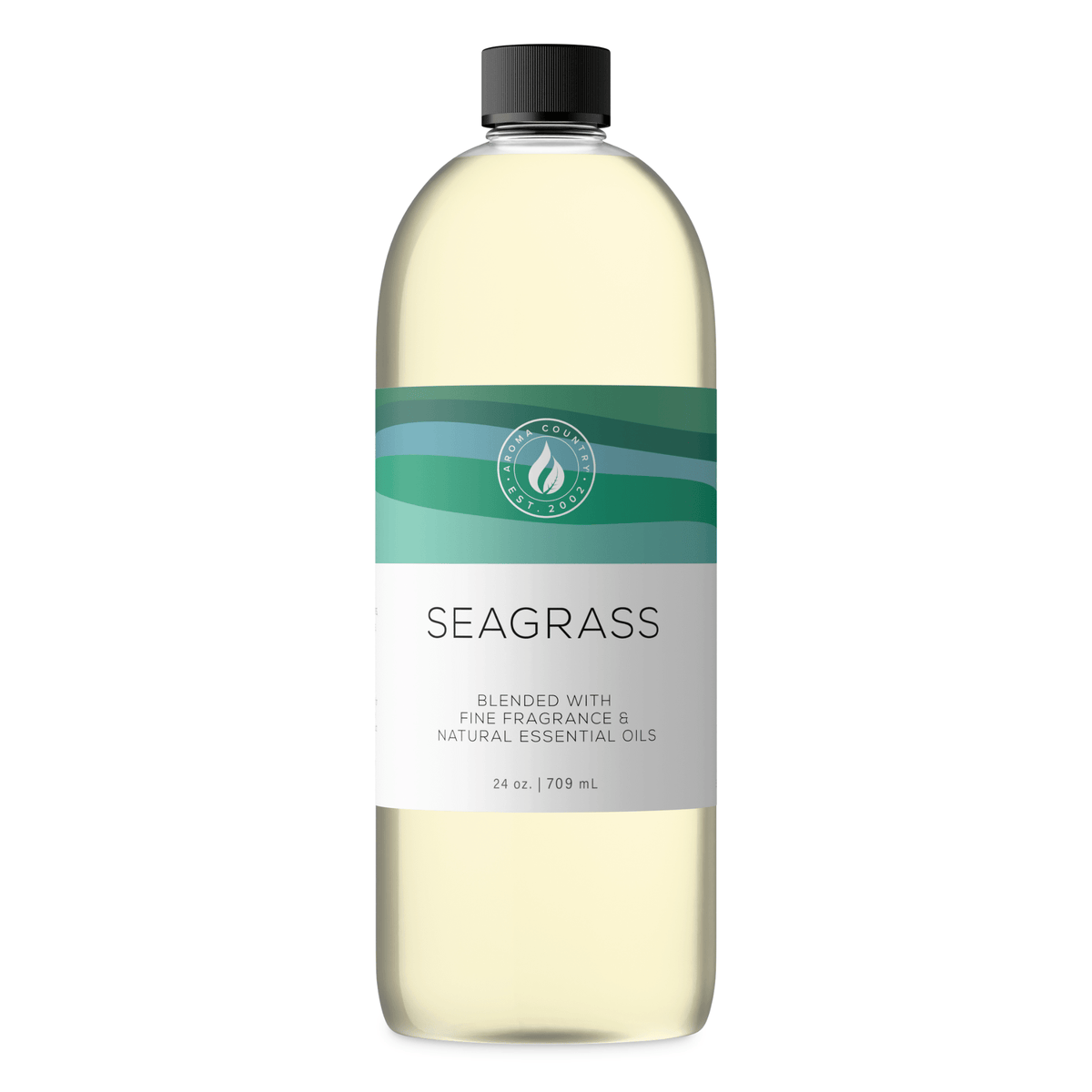 Aroma Country Seagrass diffuser oil, 24 oz (709 mL) bottle with a black cap on a white background
