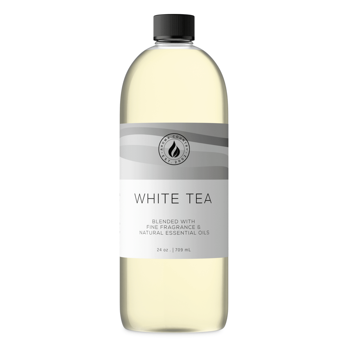 Aroma Country White Tea diffuser oil, 24 oz (709 mL) bottle with a black cap on a white background