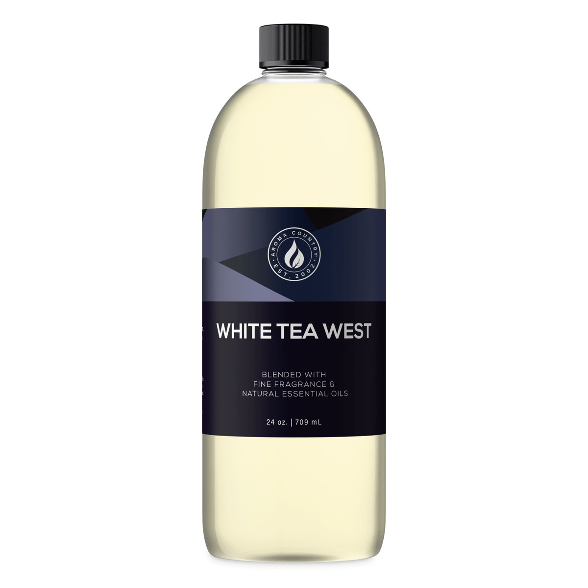 Aroma Country White Tea West diffuser oil, 24 oz (709 mL) bottle with a black cap on a white background