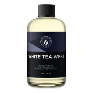 Aroma Country White Tea West diffuser oil, 4 oz (118 mL) bottle with a black cap on a white background