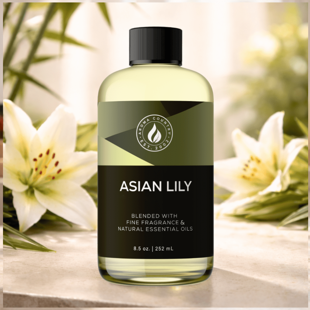 Asian Lily room scent with refined white floral notes soft greenery and clean undertones offering a light and balanced atmosphere