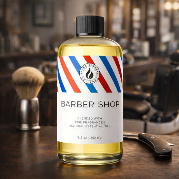 Sharp masculine aroma with warm bay rum, clean talc, and a touch of leather, Barber Shop men's fragrance oil brings classic grooming-shop character to cold air diffuser systems