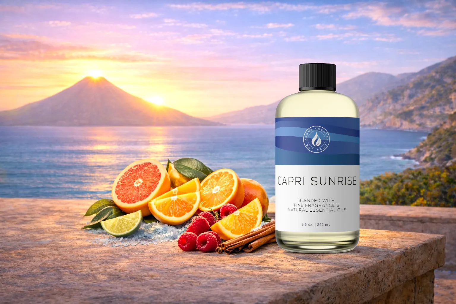Capri Sunrise is a luxury fragrance oil crafted for cold air diffusion, delivering a long lasting home fragrance with sugared citrus, grapefruit, and tropical fruit layered over smooth vanilla for a clean yet strong fragrance presence.