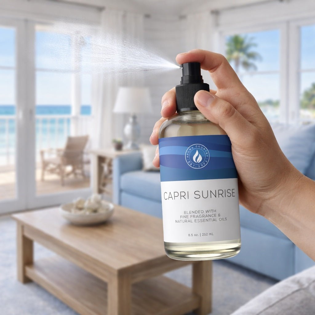 Capri Sunrise functions beautifully as a room spray, offering a strong fragrance oil experience with bright citrus top notes and a warm vanilla finish for immediate atmosphere enhancement.