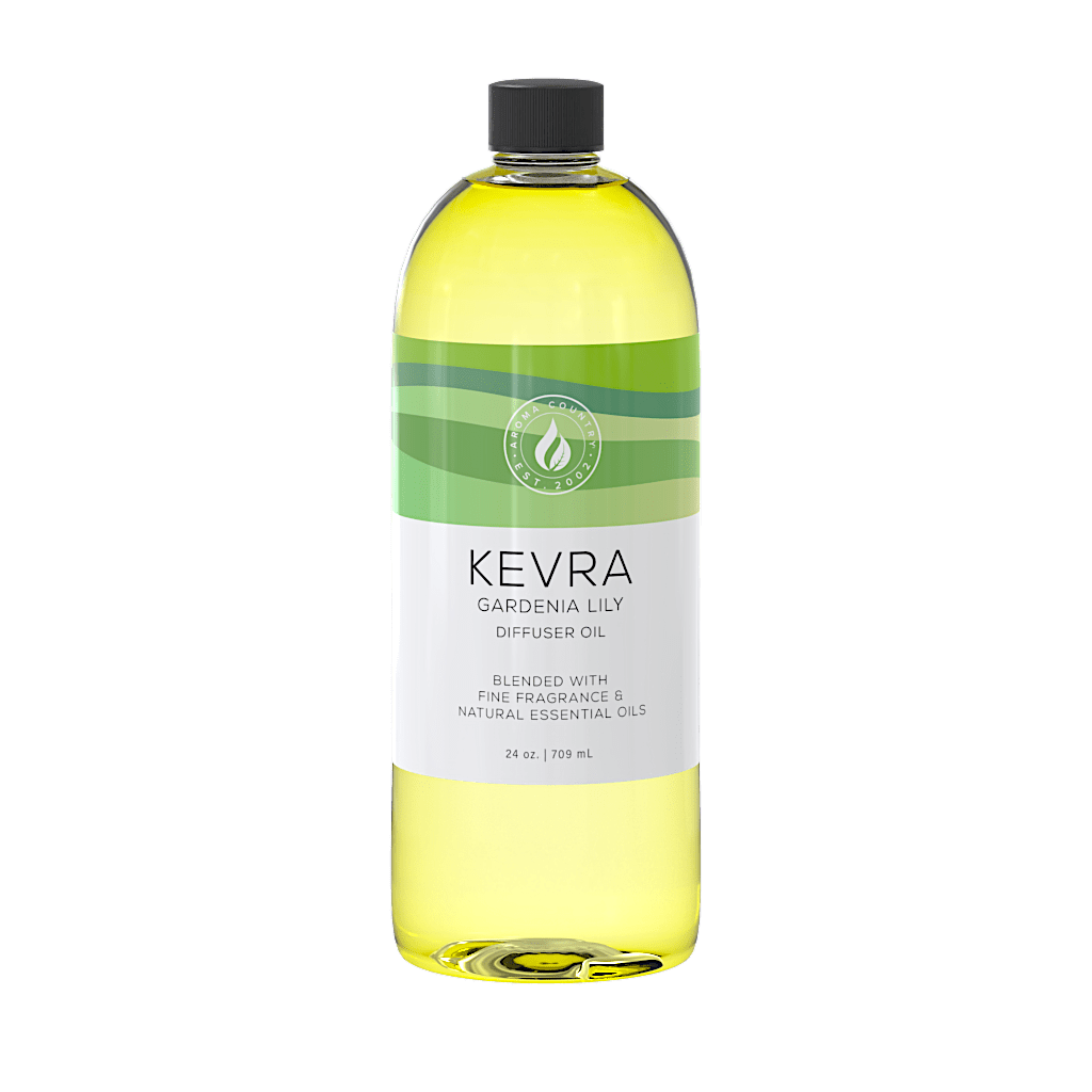 Aroma Country Kevra Gardenia Lily 24 oz diffuser oil, refined floral blend of gardenia and lily crafted with fine fragrance oils and natural essential oils for elegant home scenting
