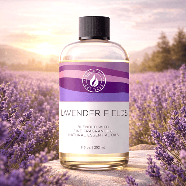 Lavender Fields best home fragrance oil with a peaceful lavender aroma and refined floral scent inspired by open blooming fields