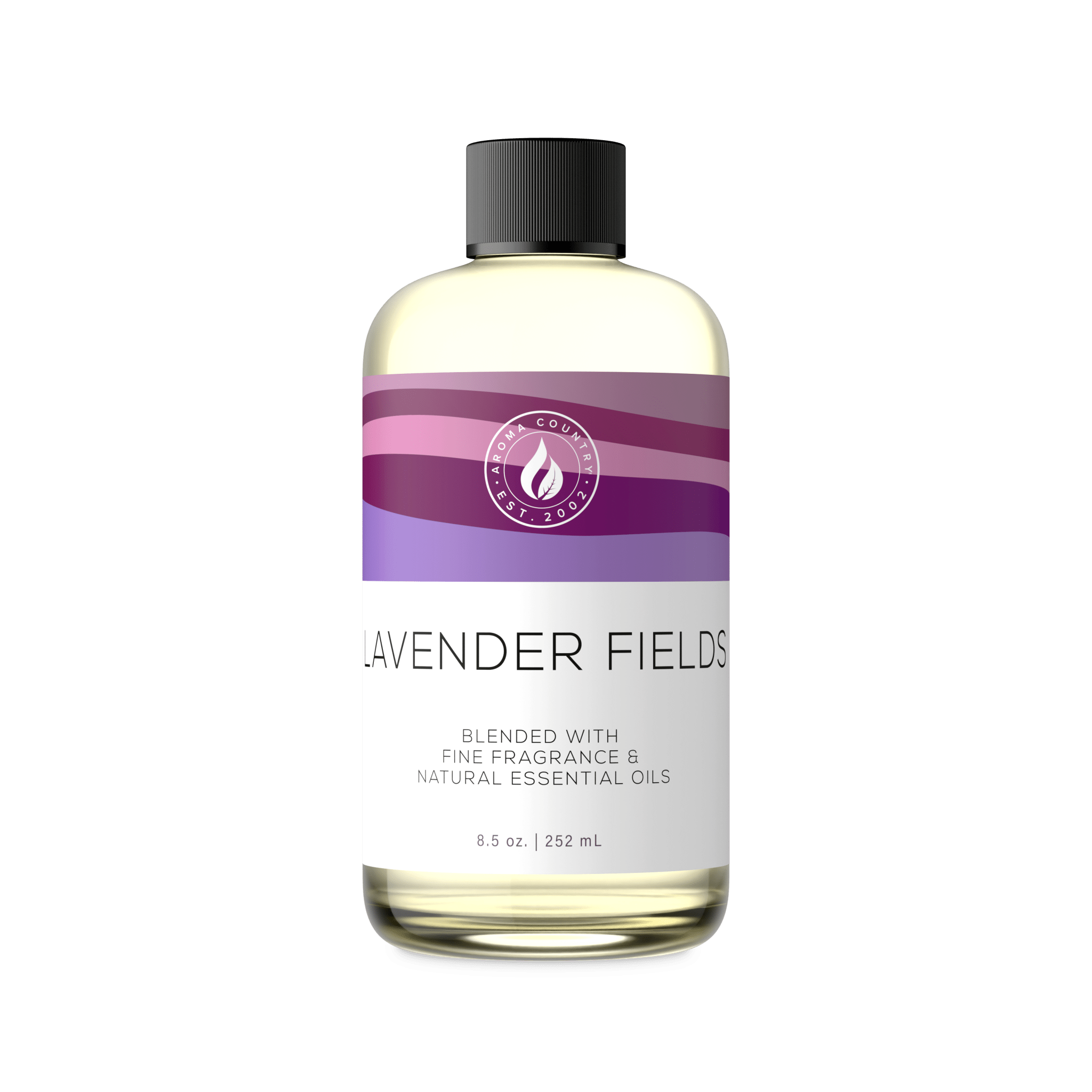 Lavender Fields luxury fragrance oil in 8.5 oz with a clean botanical aroma and soothing lavender scent for an elevated room atmosphere