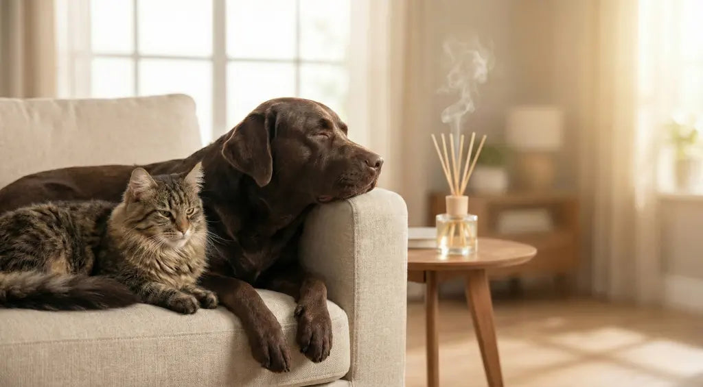 Pet-safe home fragrance designed for peace of mind, highlighting clean ingredients, high standards, and fragrance you can feel good about in everyday living spaces.