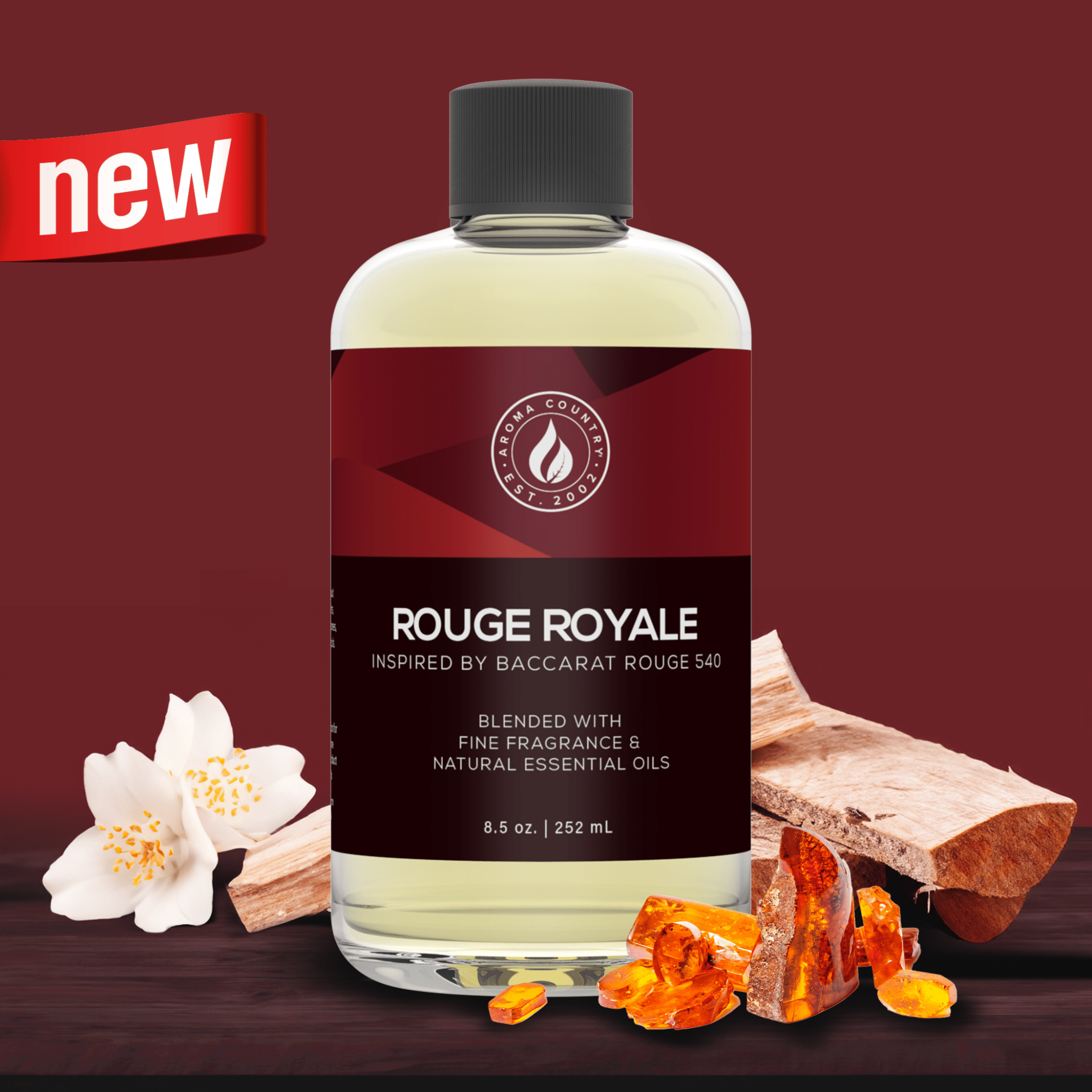 Aroma Country Rouge Royale diffuser oil inspired by Baccarat Rouge 540—luxury fragrance oil for elegant home scent diffusers