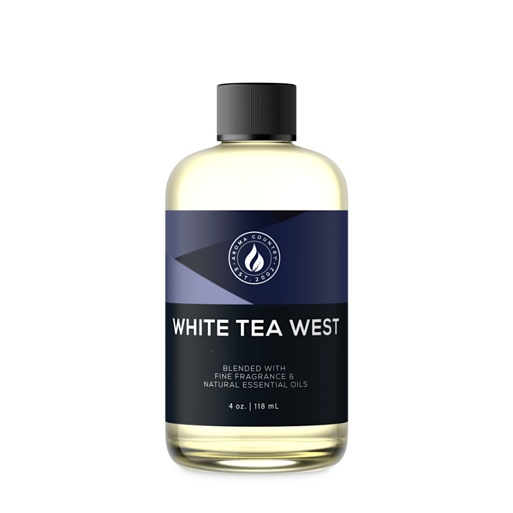 White Tea West premium fragrance oil in 4 oz size with a smooth white tea scent and a fresh calming aroma